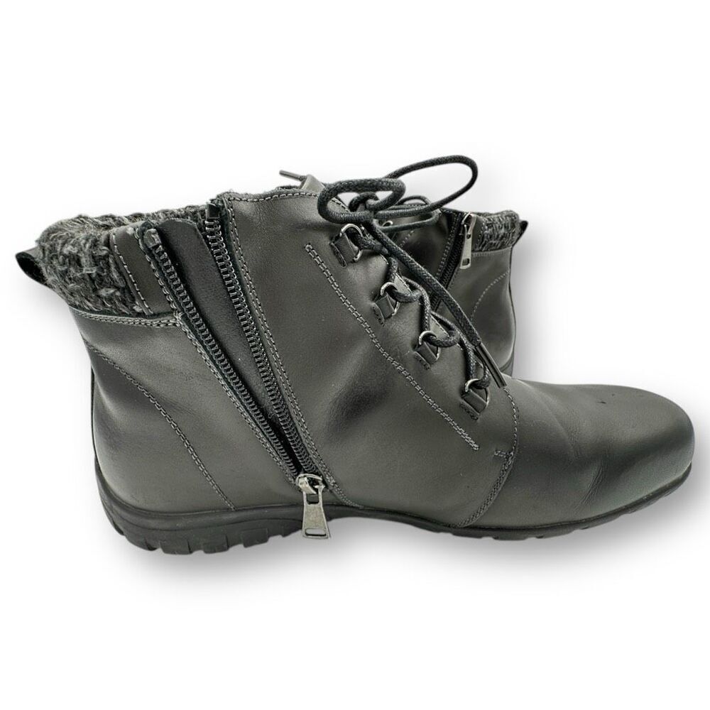Propet Womens Delaney Zip Lace Up Leather Ankle Boots Black Size 11 - Picture 3 of 12